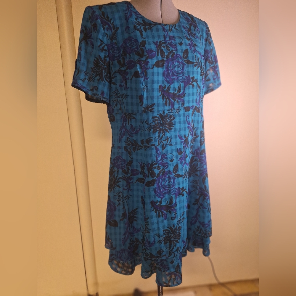 Betsy Lauren Blue Floral Midi Dress Size 14 Petite